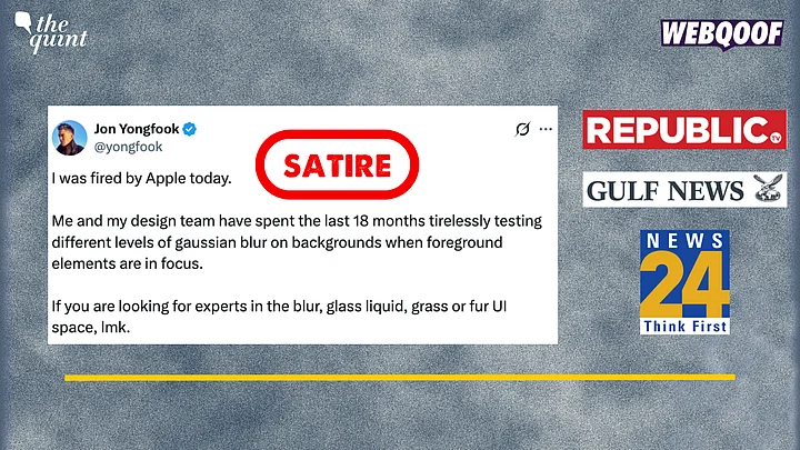 A satirical tweet about being fired by Apple is featured amid various news logos.