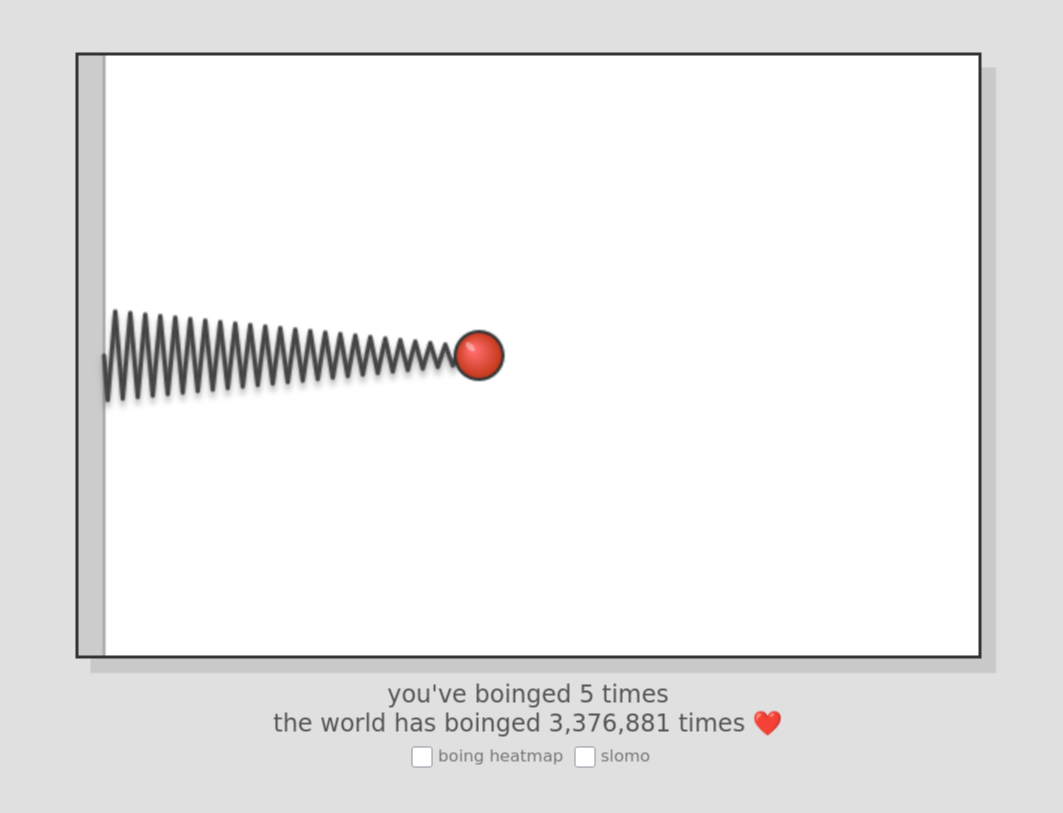 Auto-generated description: A red ball attached to a spring is shown mid-motion with text below indicating the number of times it has boinged.